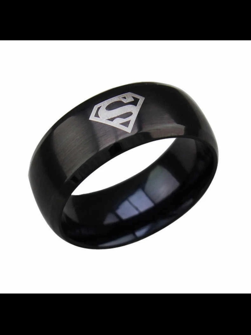 DC Comics Superman Logo Black Stainless Steel Band Ring Superhero Men's Size 8